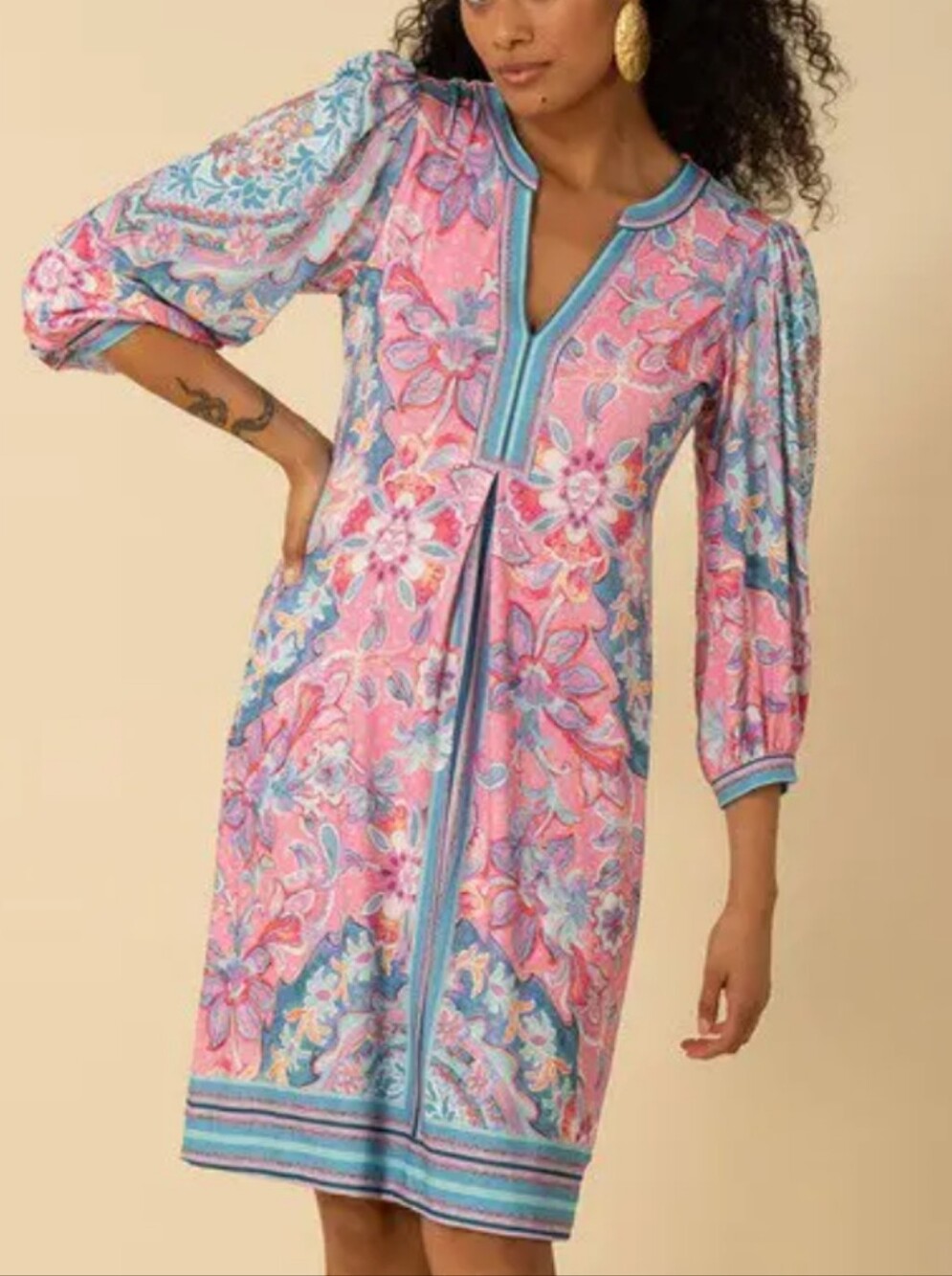 Hale Bob Pink and Blue Floral Peasant Dress